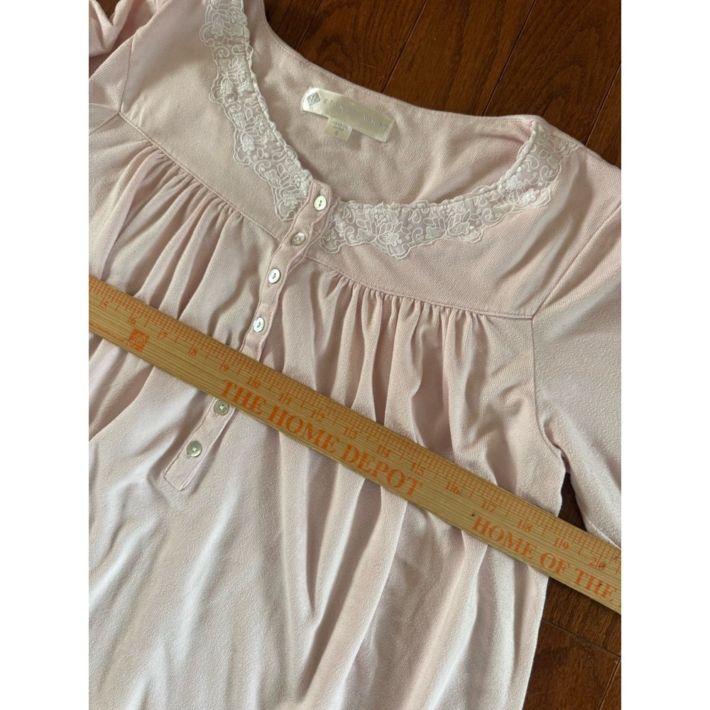 Eileen West Pink Long Sleeve Nightgown Lace Trim Button Front Soft Knit Sz Small - Picture 5 of 8